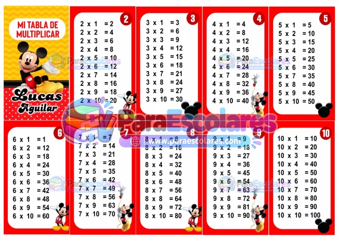 Mickey Mouse Tabla de Multiplicar